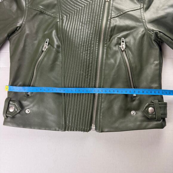 Blank NYC Jacket Womens Size XS Green Faux Leather Moto Zip - Picture 7 of 8
